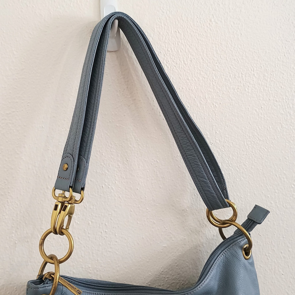 Stone Mountain Light Blue Pebble Leather Convertible Crossbody Shoulder Bag - Picture 14 of 16